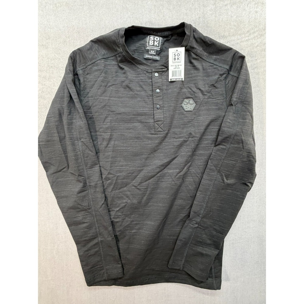 New SOBK Straight outta Brooklyn Cotton Long Sleeve Shirt 3 Snap Button Black MD